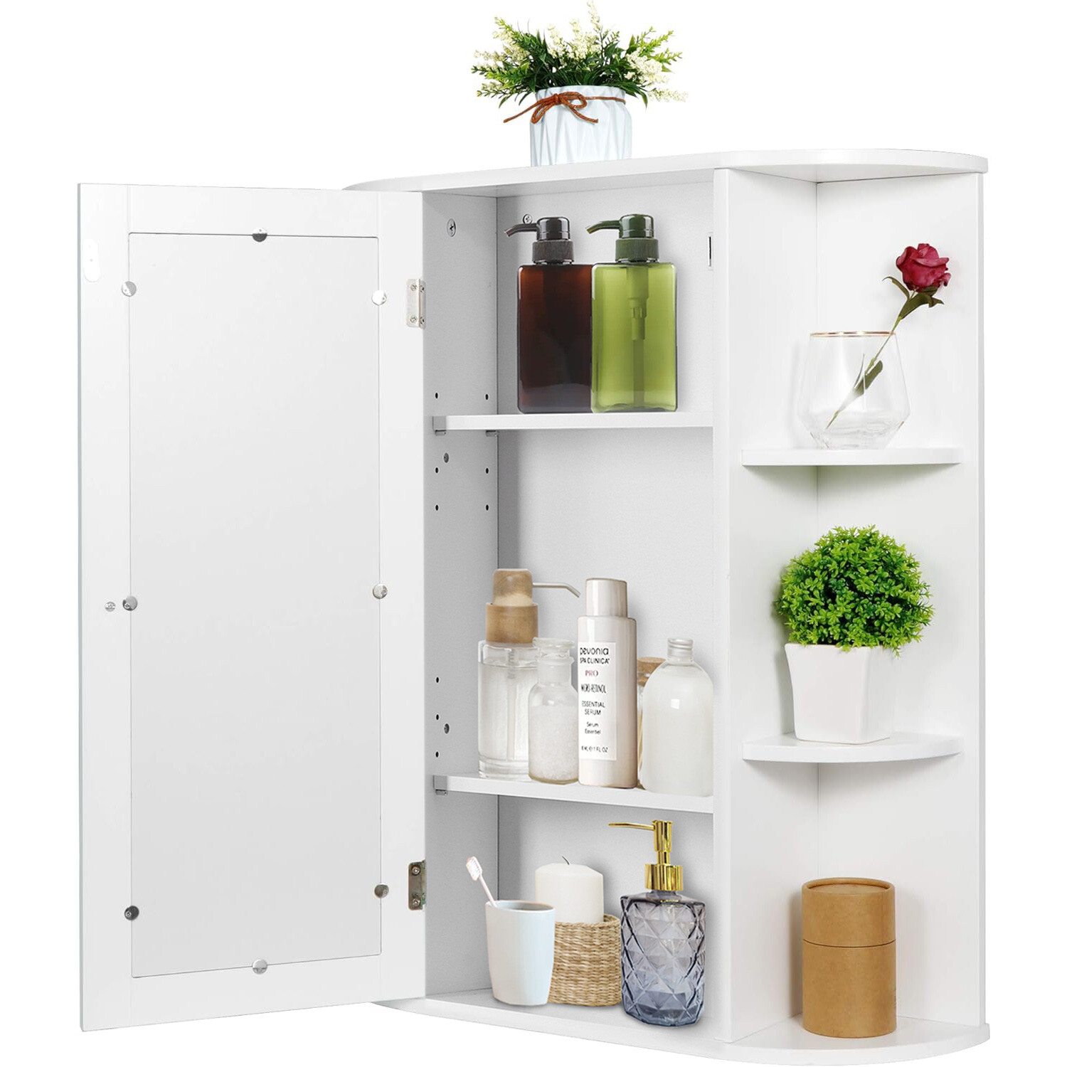 Bathroom Cabinet Single Door Wall Mount Medicine Cabinet with Mirror Shelf