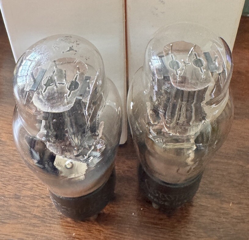 Matched Pair Type 19 Coronado ST Bottle Engraved Base Silver Plates Dual Triodes