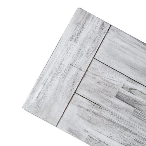 Light Grey Sandblast Finish Acacia Wood Dining Bench Black Rustic Metal Frame