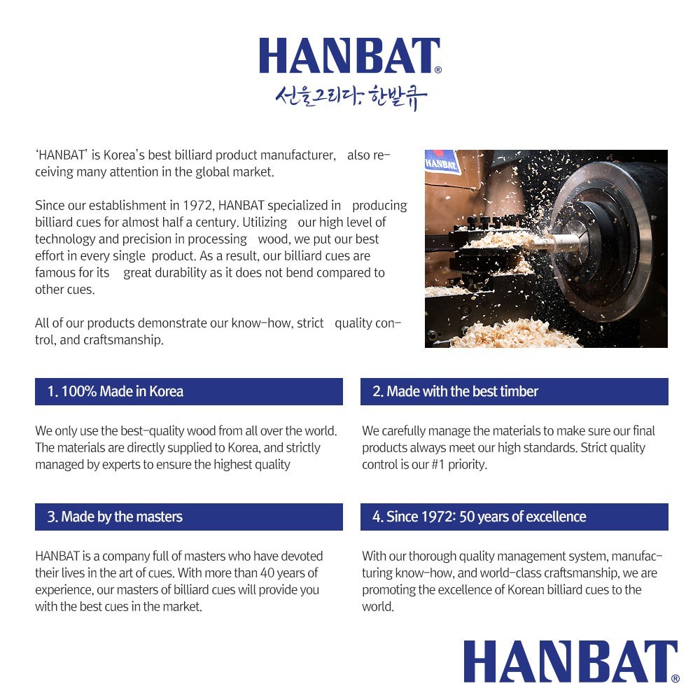 Hanbat Cue PLUS-7 Shaft 2025 Model – High Quality Maple, Low Deflection