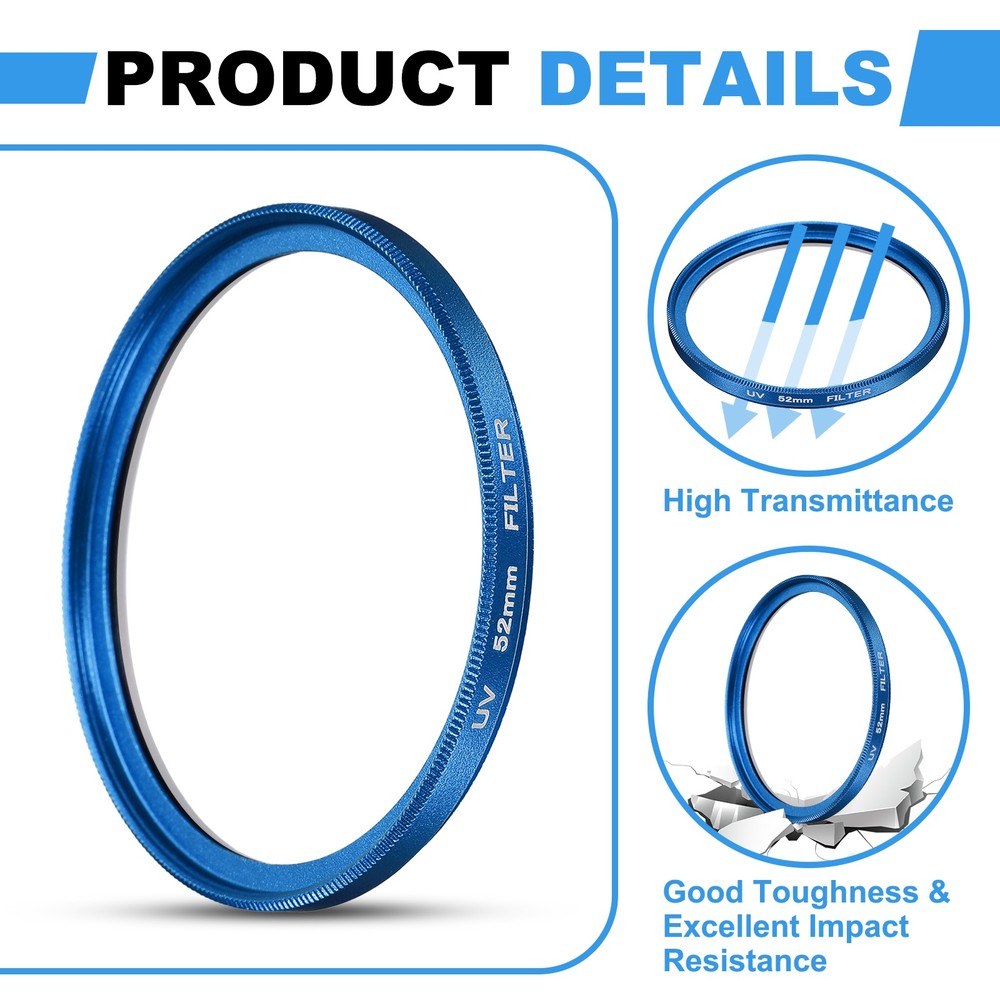 52mm Ultra Slim Lens Filter Multi Coating Camera Len Filter, Blue