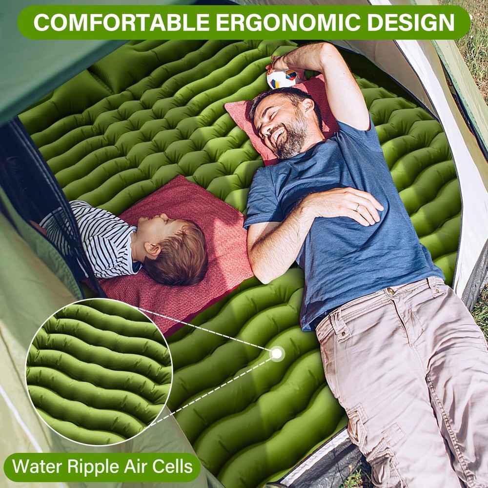 Double Sleeping Pad -Self Inflating Extra Thick Double Sleeping Pad with Pillow