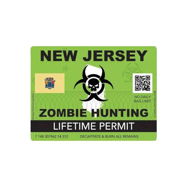 Zombie New Jersey State Hunting Permit Sticker Decal