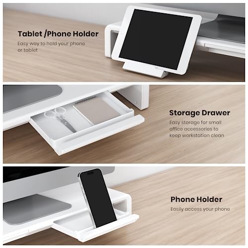 Monitor Stand Riser, Klearlook Foldable, Height Adjustable Computer White