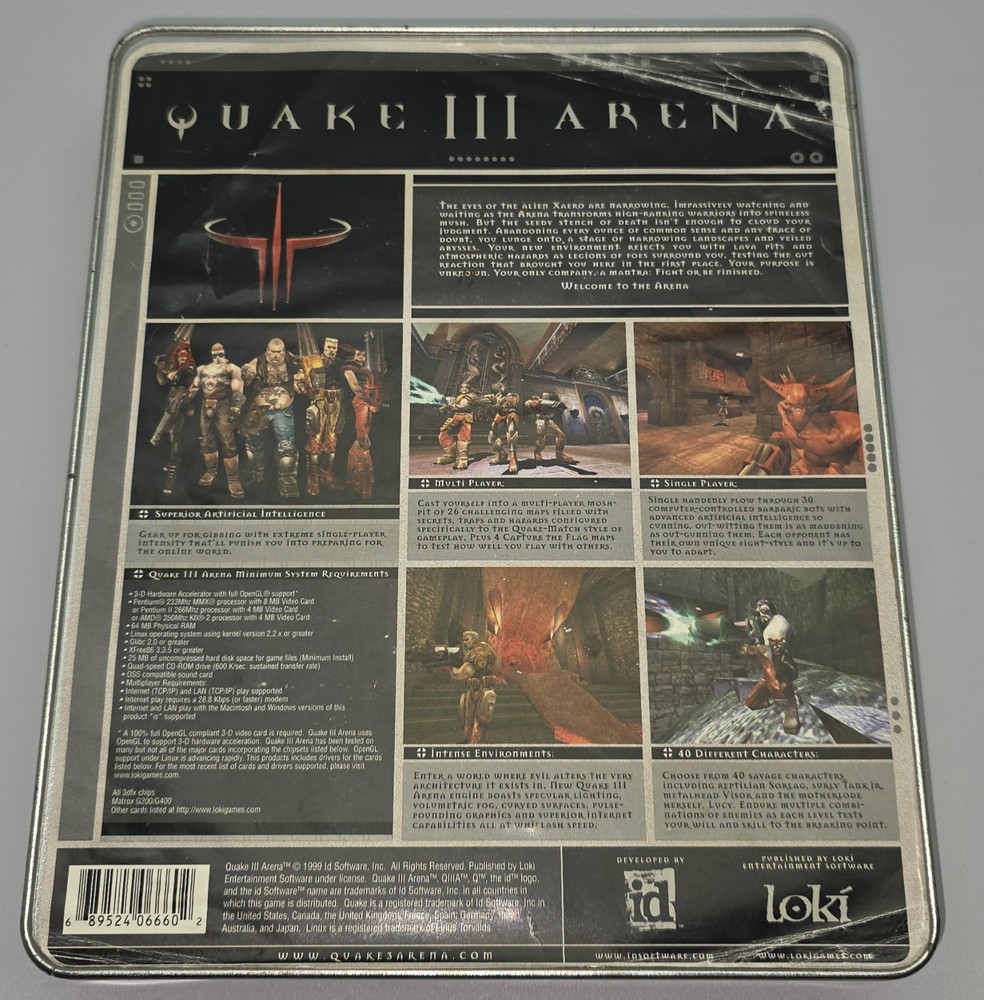 1999 Quake 3 III Arena PC CD-ROM Rare Linux Version