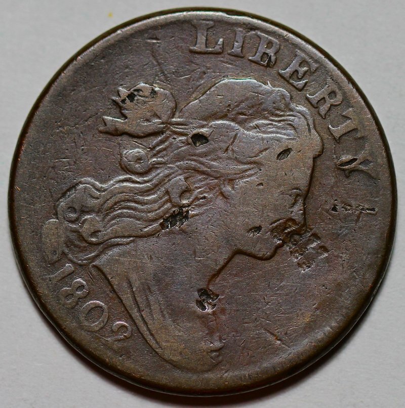 1802 Draped Bust Large Cent - Stemless - Damage - US 1c Copper Coin
