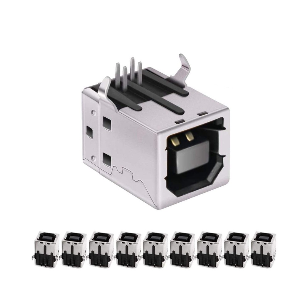 USB Type-B 4-Pin Right Angle PCB DIP Jack Socket - 10 Pack