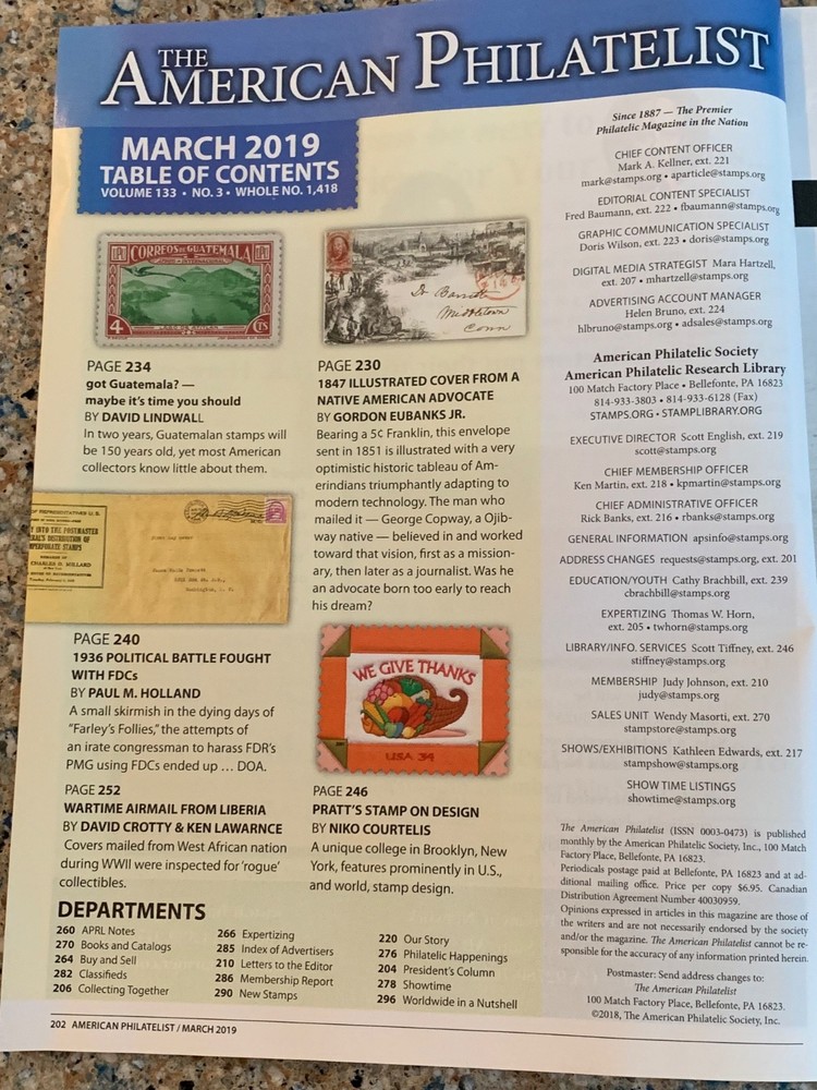 American Philatelist Magazine 2019, March