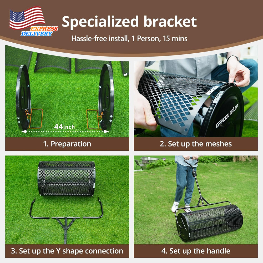 Compost Spreader 44" Towable Peat Moss Spreader with Installation Accessories US