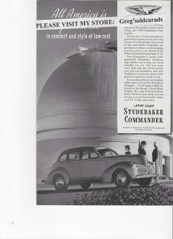 Original 1940 Studebaker  Commander vintage print ad