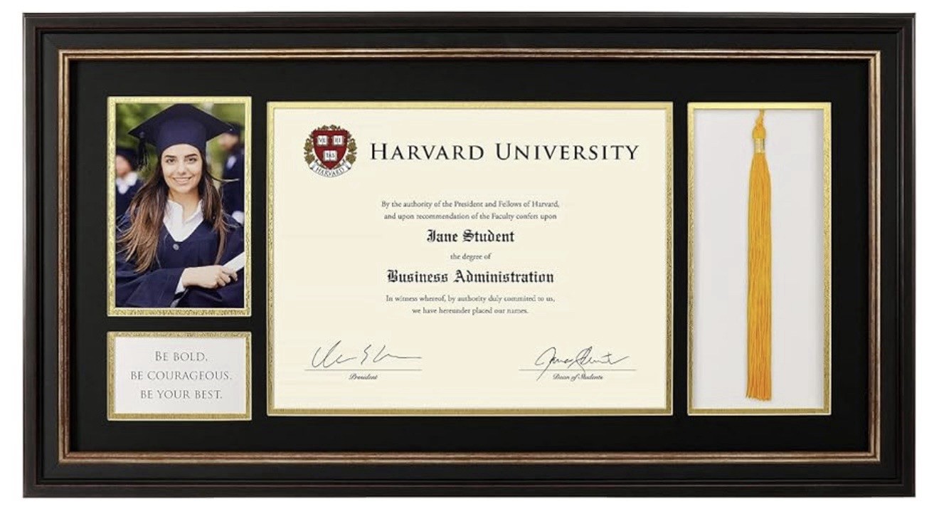 24x13 Graduation Diploma Frame Black Gold College Degree Frame w Photo Tassel