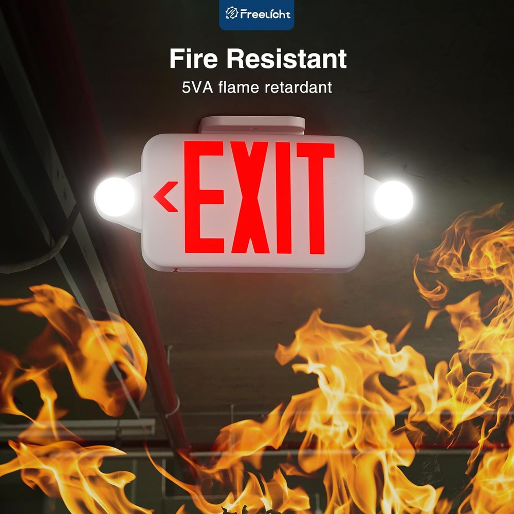 12 Pack Red Led Exit Signs with Emergency Lights Combo Adjustable Two Heads,Batt