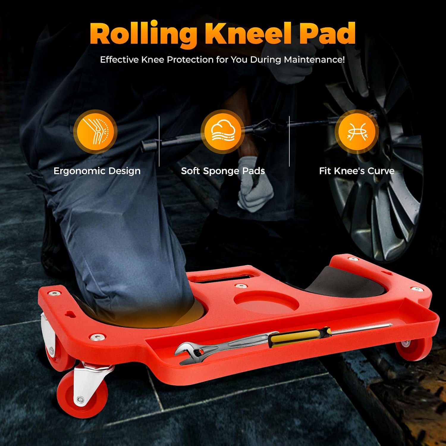 Padded Rolling Knee Creeper with 5 Swivel Castors Magnetic Equipped Tray Comfort