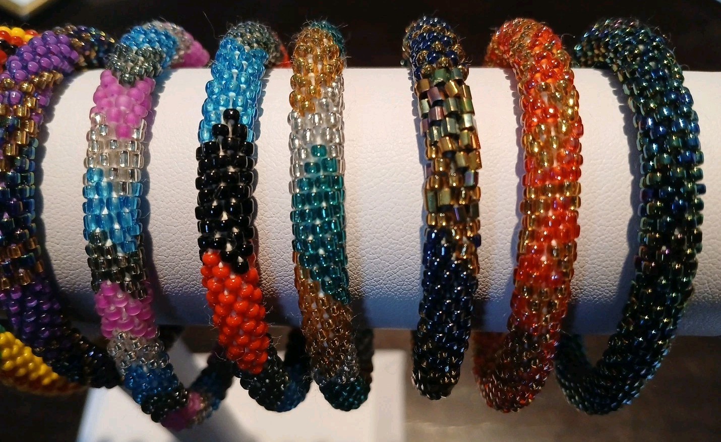 16x Glass Seed Bead Handmade Beaded Crochet Roll On Bracelet Nepal Jewelry