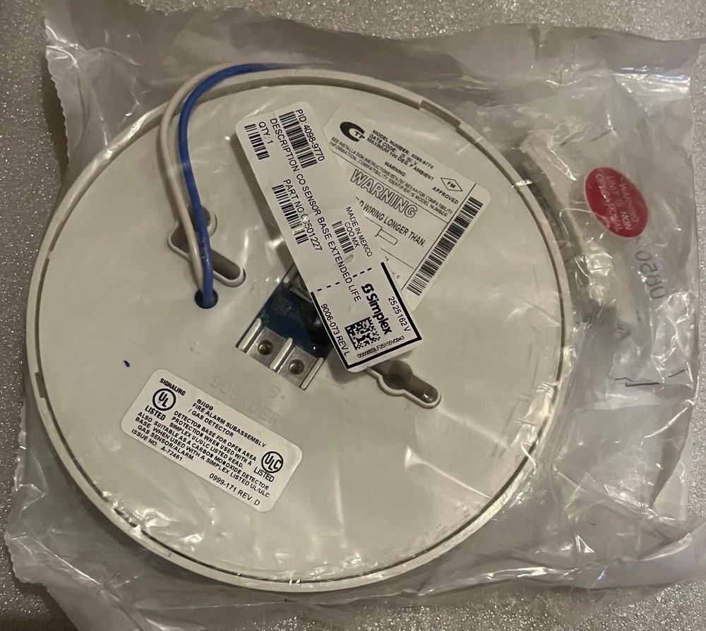 Simplex 4098-9770 Carbon Monoxide CO addressable Sensor Base Extended Life