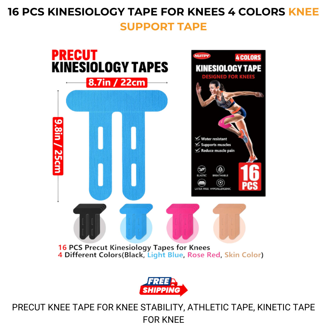 16 PCS Kinesiology Tape for Knees 4 Colors Knee Support Tape Precut Knee Tape