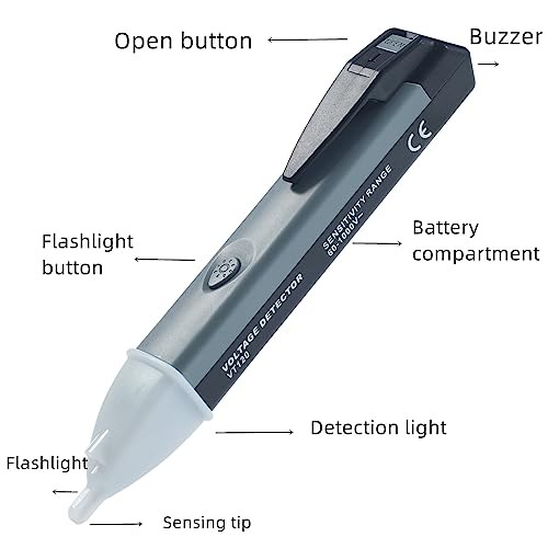 Non-Contact Voltage Tester Tools,LED Flashlight,Buzzer Alarm,AC Black+Grey