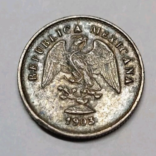 1903-CN Q Mexico 5 Centavos Blue Tone Silver!