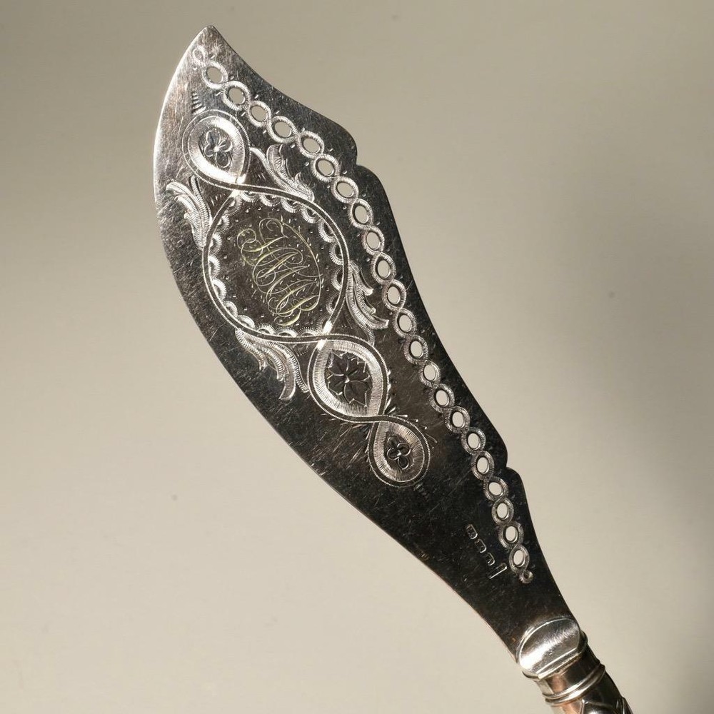 Atkins Bros Sheffield Etched Fish Knife Fork Serving Set Antique