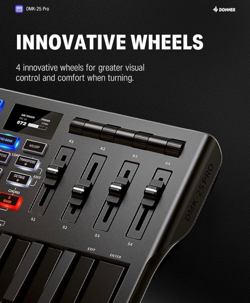 New Donner USB-C MIDI Keyboard DJ Controller OLED 25Key 8Drum Pad Touch Bar