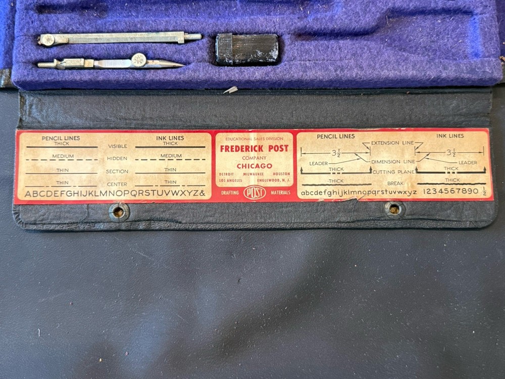Vintage Frederick Post Excelsior 704 Drafting Compass Set Complete