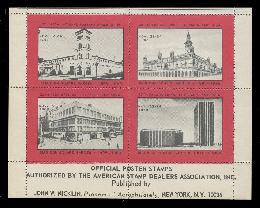 ASDA STAMP SHOW LABELS - 1968, PERFORATED, SET OF 16 (4 BLOCKS)