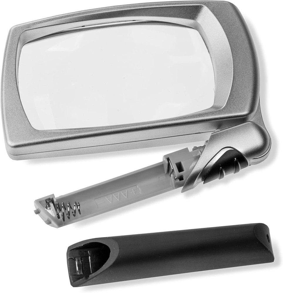 Carson LED Lighted 2.5X Rectangular Magnifier Folding Handle Silver MJ-30