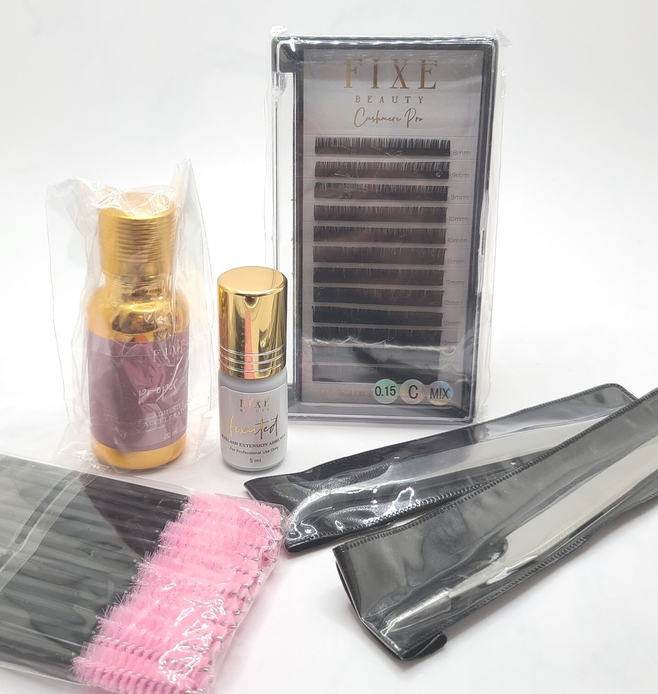 Fixe Beauty 6 Piece LASH KIT - Adhesive, Accelerator, Spoolies, + Extensions NEW