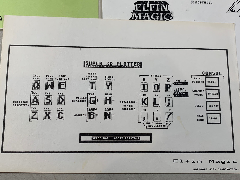Vintage 1985 Elfin Magic Super 3D Plotter Atari PC Program Manual Graphics