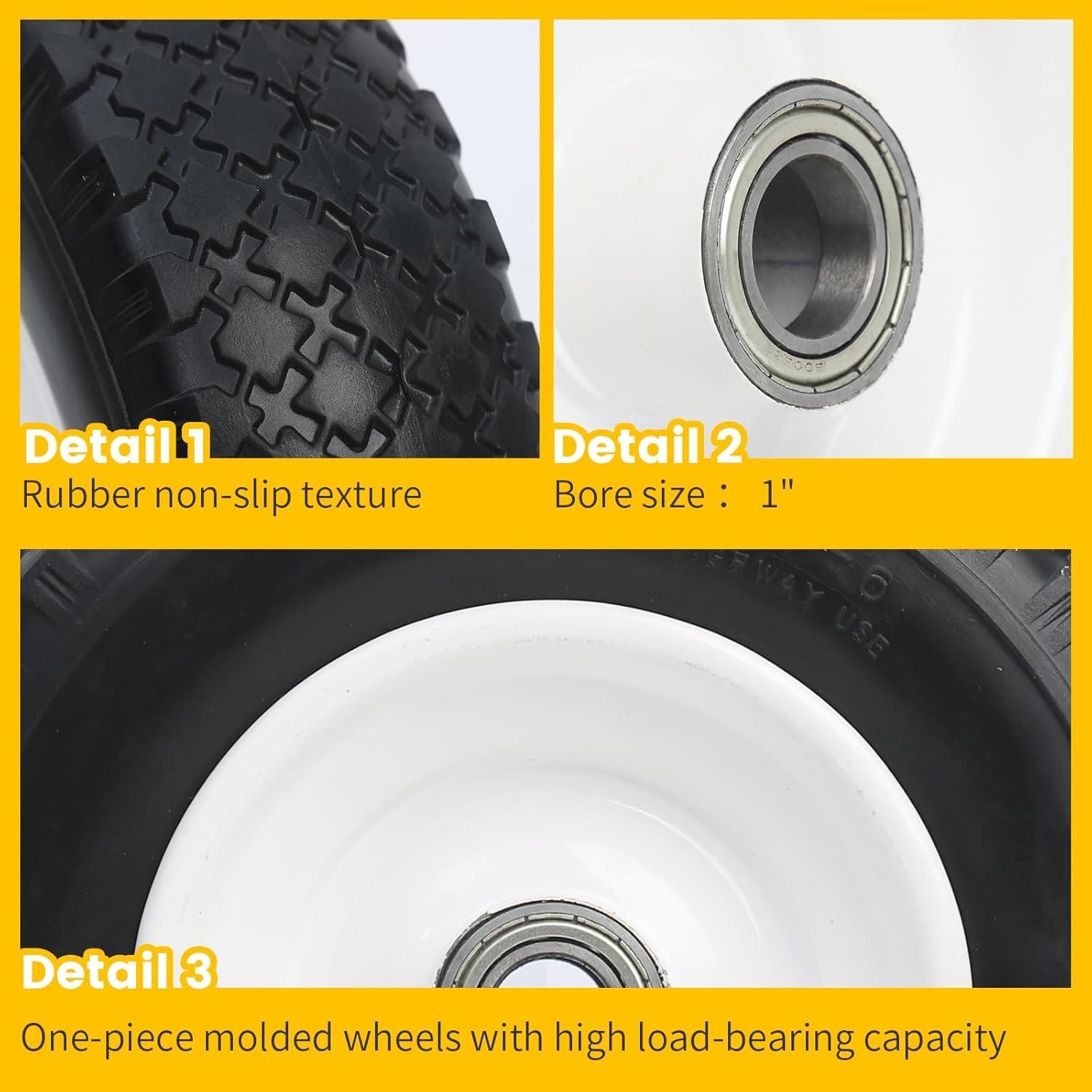 MaxxHaul 12" Flat Free Wheel Replacement Solid Tire Wheelbarrow 330 lb 51067