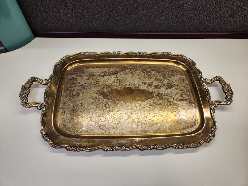 Vintage Oneida Georgian Scroll Large Silverplate Handled Tray