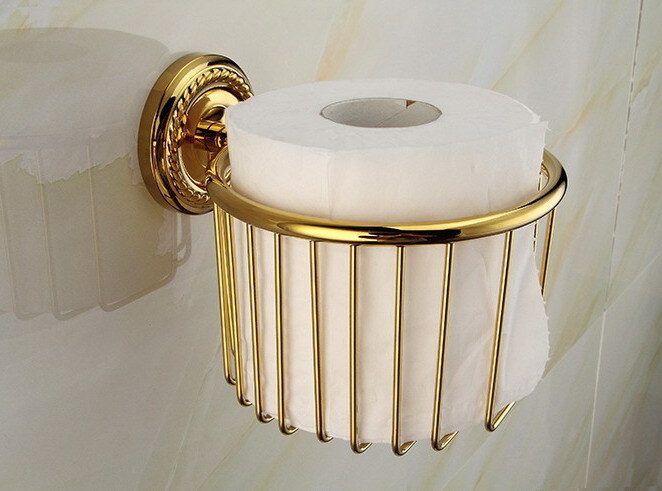 Bathroom Accessories Gold Color Brass Toilet Paper Roll Basket Holder 2ba609