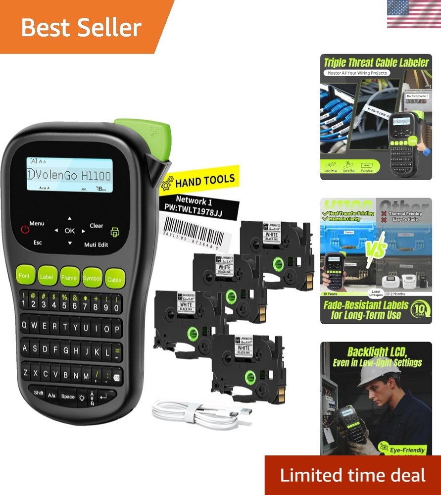 Versatile H1100 Label Maker - Lightweight with 4 Tapes & Multiple Label Sizes