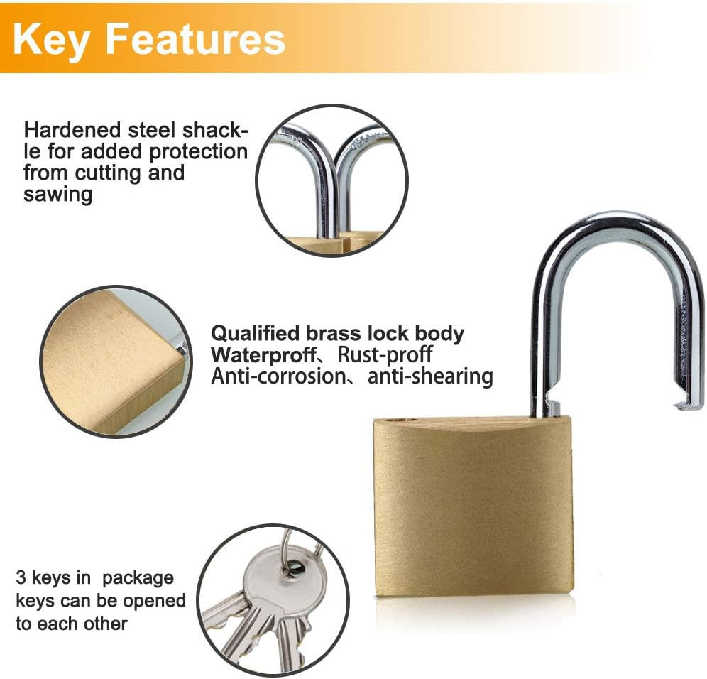 Solid Brass Same Keyed Padlock Keyed Alike locks-40mm-3pack