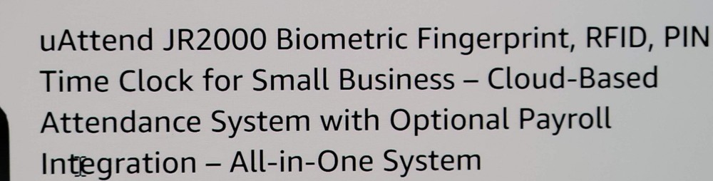 uAttend JR2000 Cloud Biometric Time Clock System