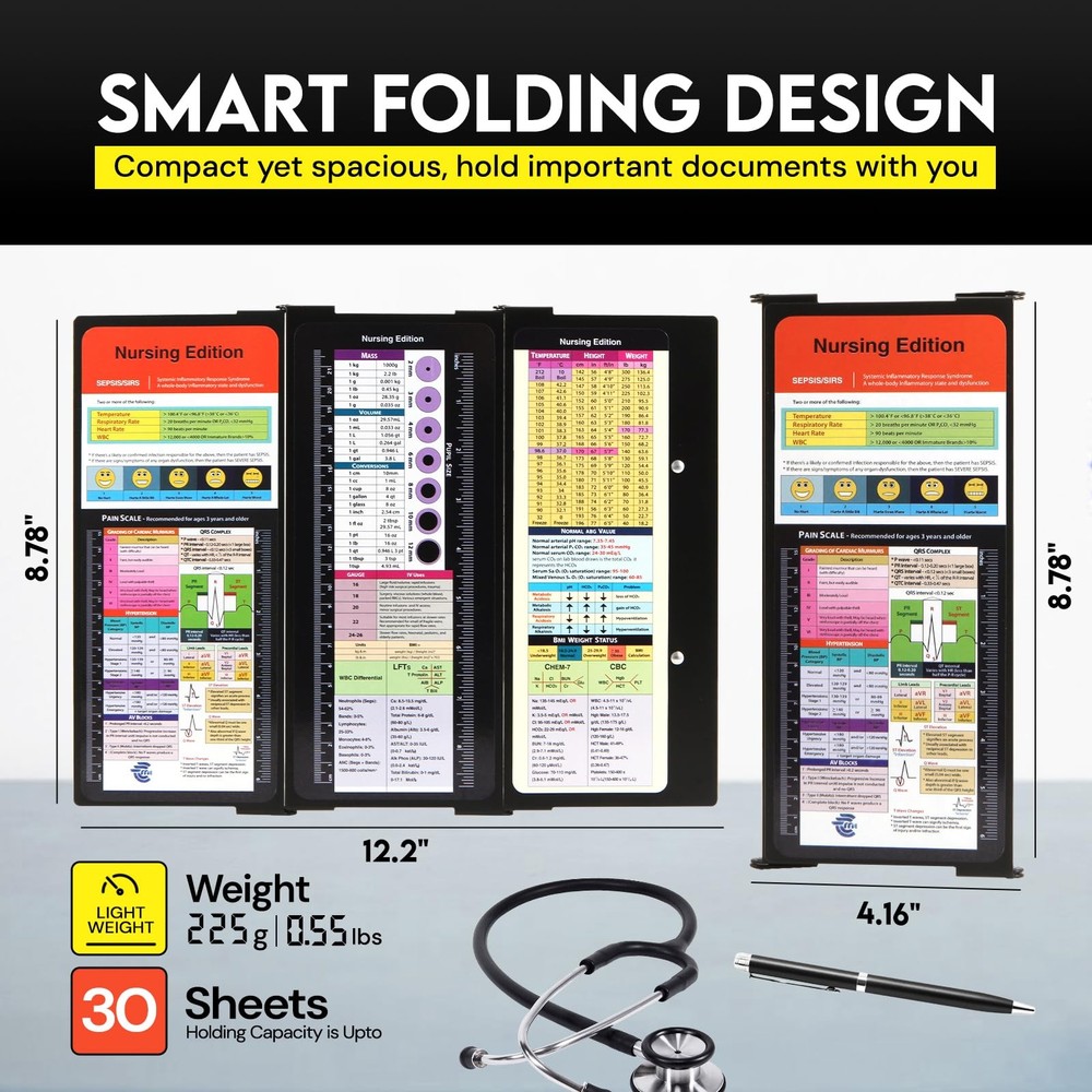 Nursing Clipboard Foldable with Medical Edition Cheat Sheets, 3 Layers Alumin...