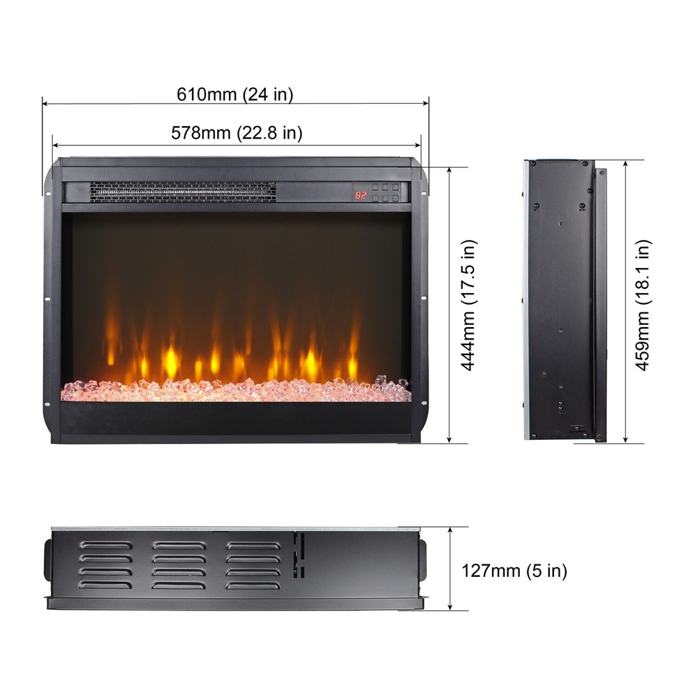 23inch Electric Fireplace Insert Heater w/ Remote Control & Timer 1400W