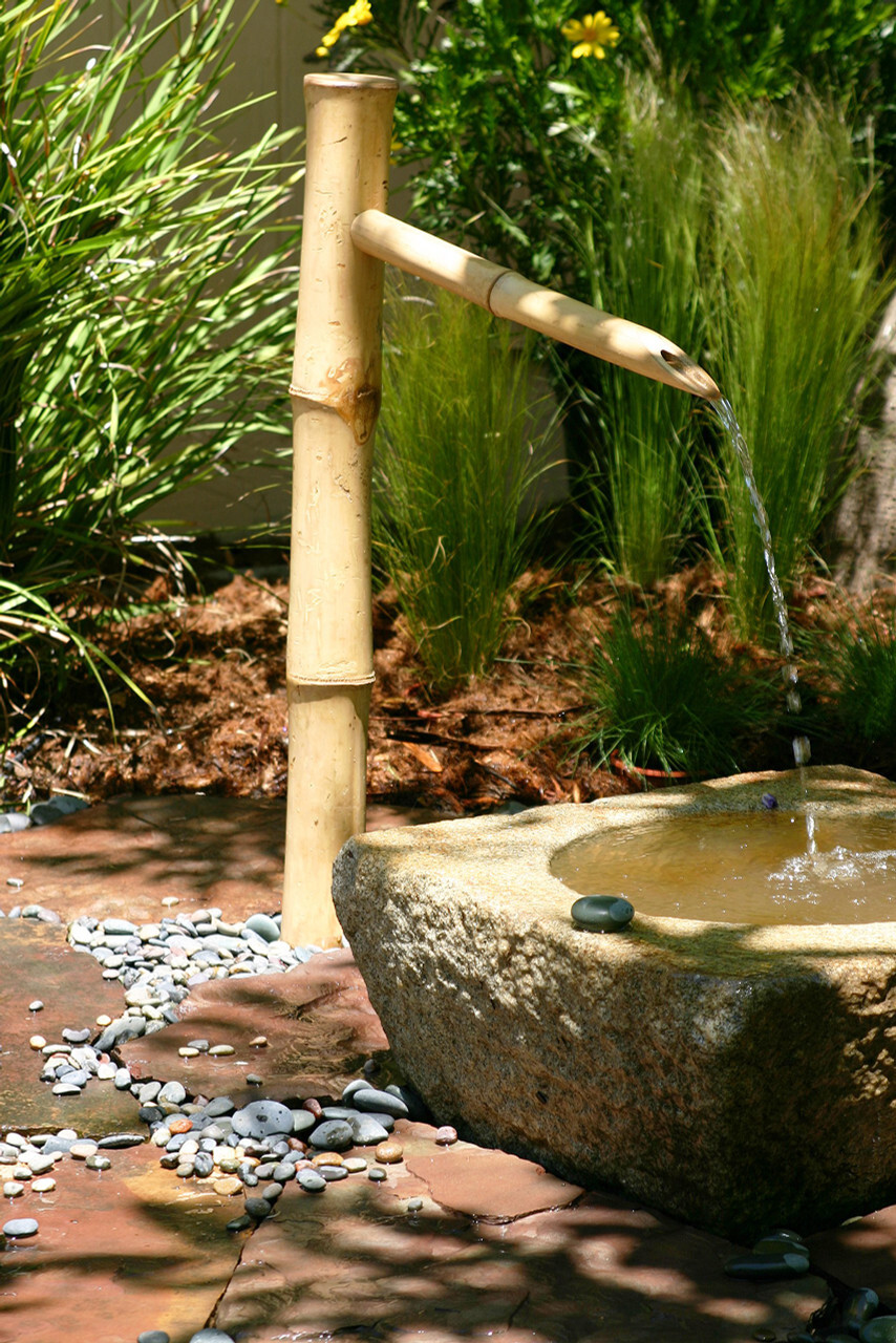 Bamboo Accents 36” Tall Outdoor Water Fountain with Pump, Natural Split-Resistan