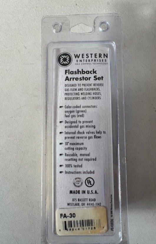 Western Enterprises Flashback Arrestor Set B-SIZE 9/16" -18UNF THREAD USA