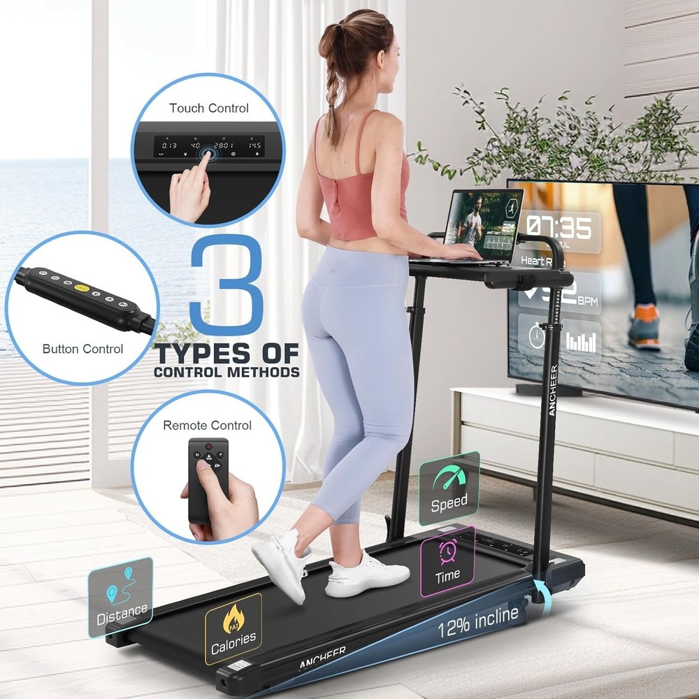 Removable Desk Workstation Foldable Treadmill for Home with Handle for Office