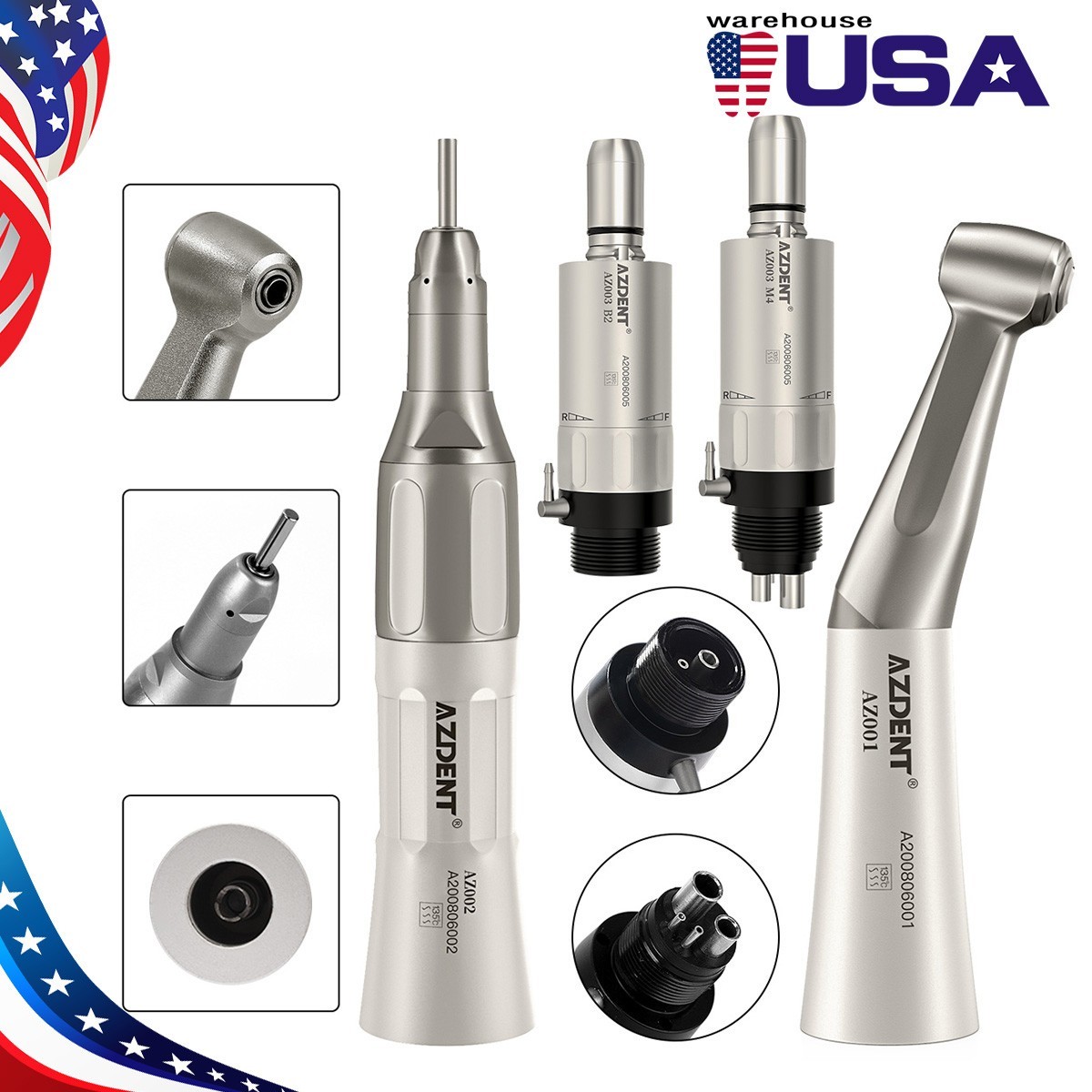 AZDENT Dental Slow Low Speed Handpiece Straight/Contra Angle/ Air Motor 2/4H