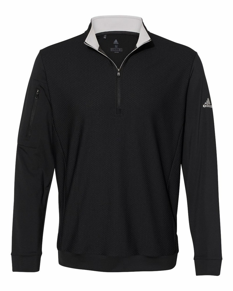 Adidas Golf Top UPF 50+ Logo Performance Textured 1/4 Zip Pocket Pullover Jacket