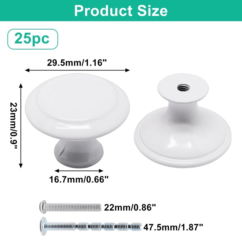 White Cabinet Knobs 25 Pack, Round Dresser Drawer Knobs 1.16 inch Drawer Pull...
