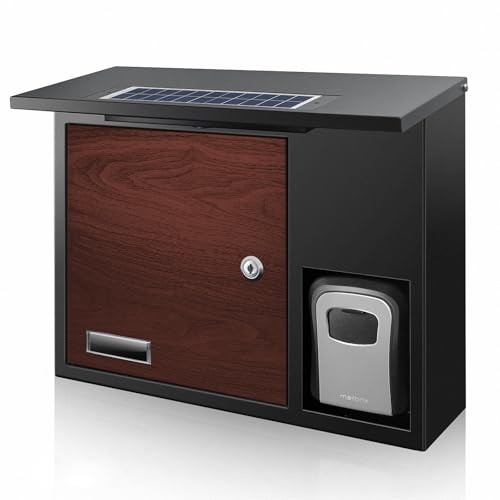 Solar-Powered Locking Mailbox - Anti-Theft Wall-Mounted Design with Brown