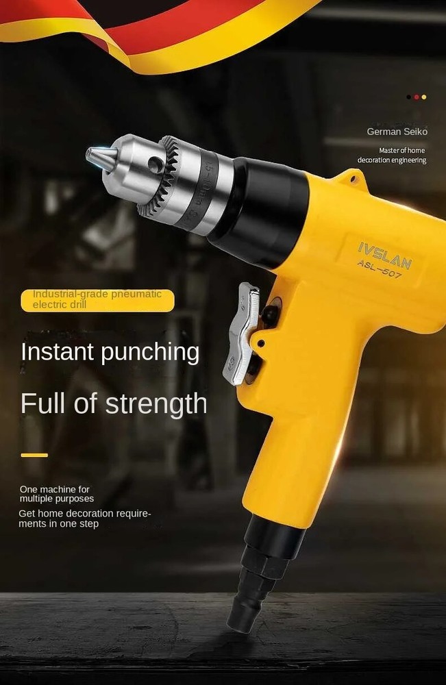 1/4" 6cfm Pistol Type Pneumatic Drill with Forward & Reverse High Speed Drilling