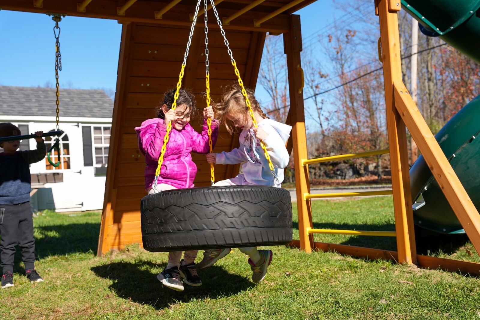 Rubber Tire Swing for Backyard Outdoor Playsets - 3 Rubber Coated Swing Chains