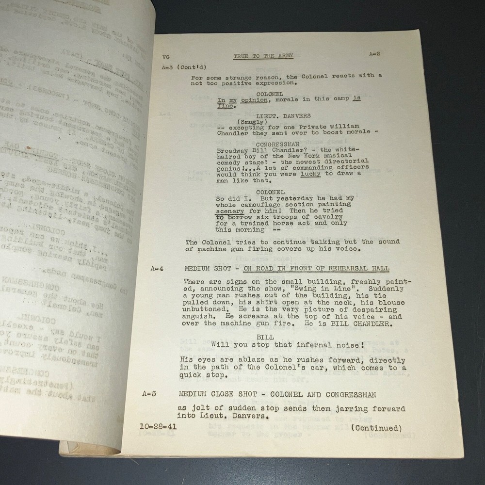 Original 1941 True to the Army Movie Script Paramount Sequence Drafts Archive CO