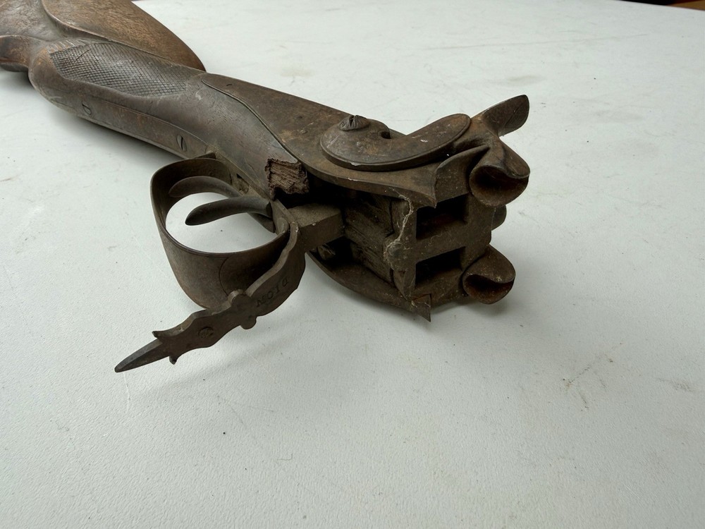 19thC Percussion Cap Muzzle Loading Double Barrel Carved Stock & Trigger PARTS