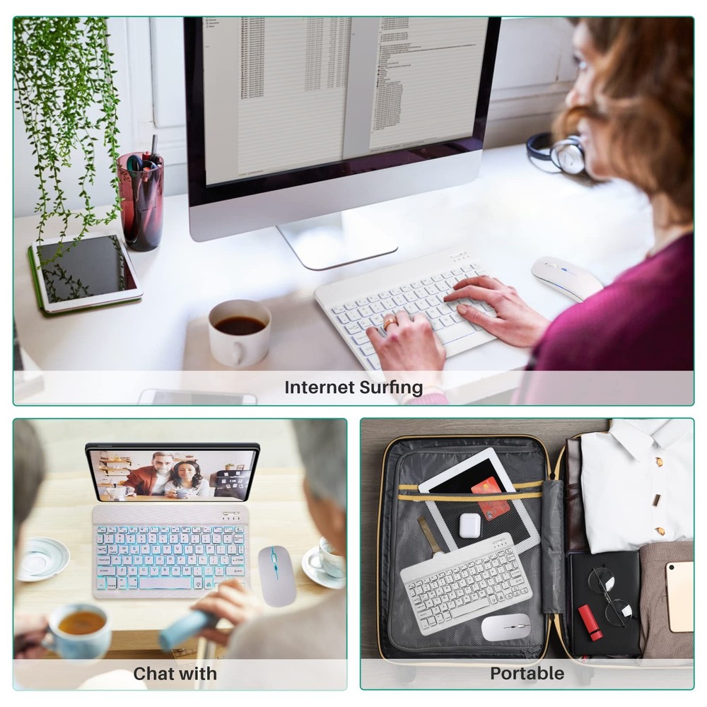 Bluetooth Keyboard and Mouse Combo for iPad - Rechargeable Wireless Keyboard ...