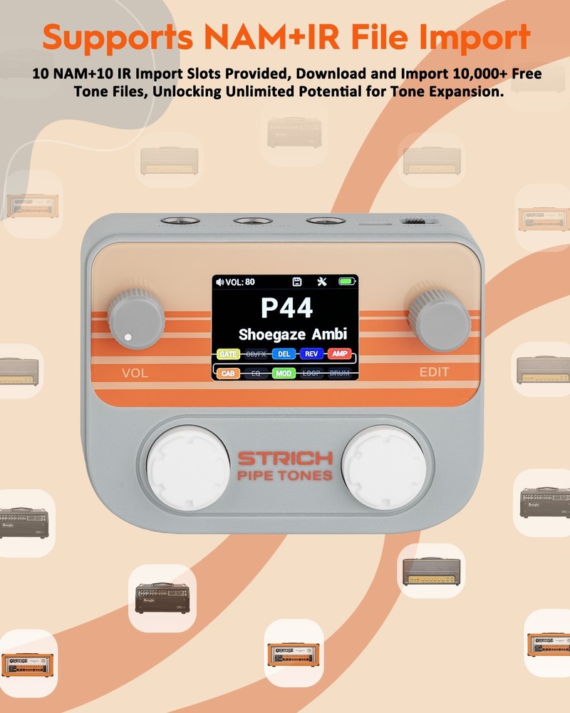 STRICH Pipe Tones Pocket Multi-Effects Processor for Guitar and Bass (Gray)